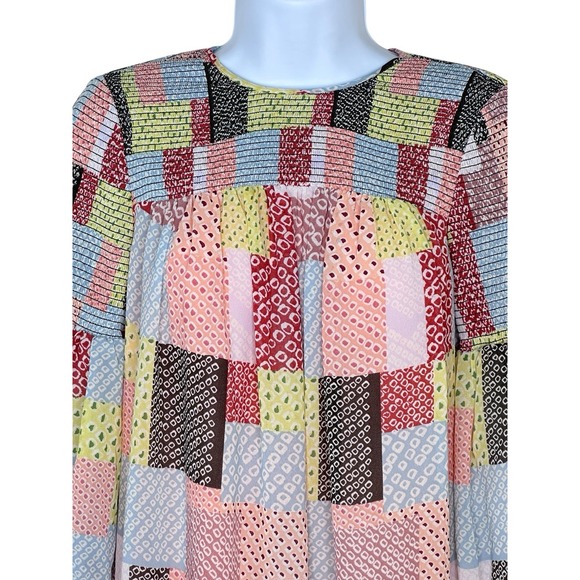 Cinq A Sept Smocked Patchwork Rika Swing Dress Whimsey Babydoll 00 XS X-Small - Picture 4 of 10